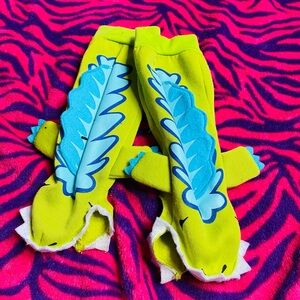 Y2k Green and Blue Dinosaur Costume Gloves